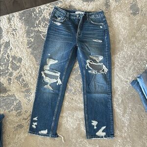 Flying Monkey Blue Straight Leg Jeans with Distressed Details